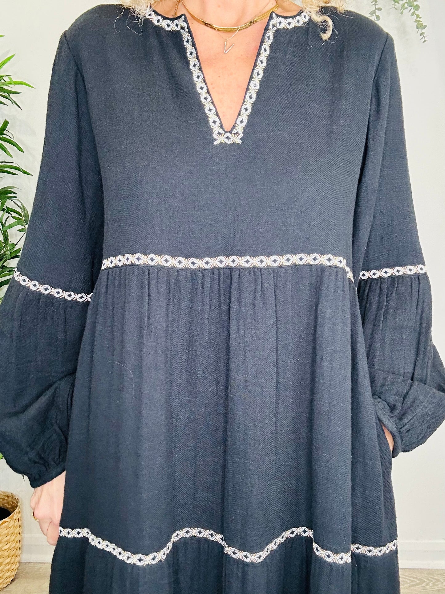 Embroidered Cotton Dress - Size M