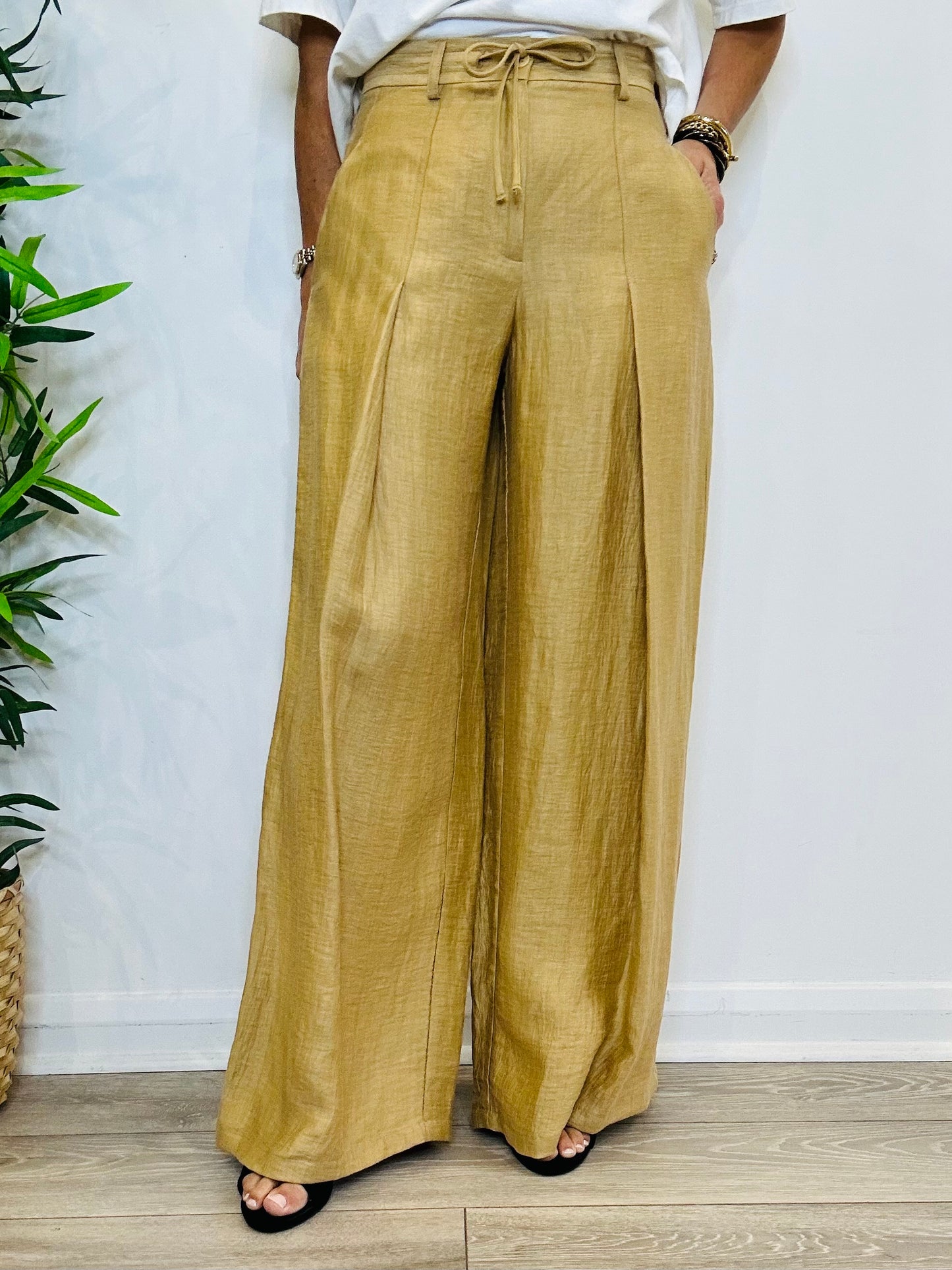Wide Leg Linen Trousers - Size 8