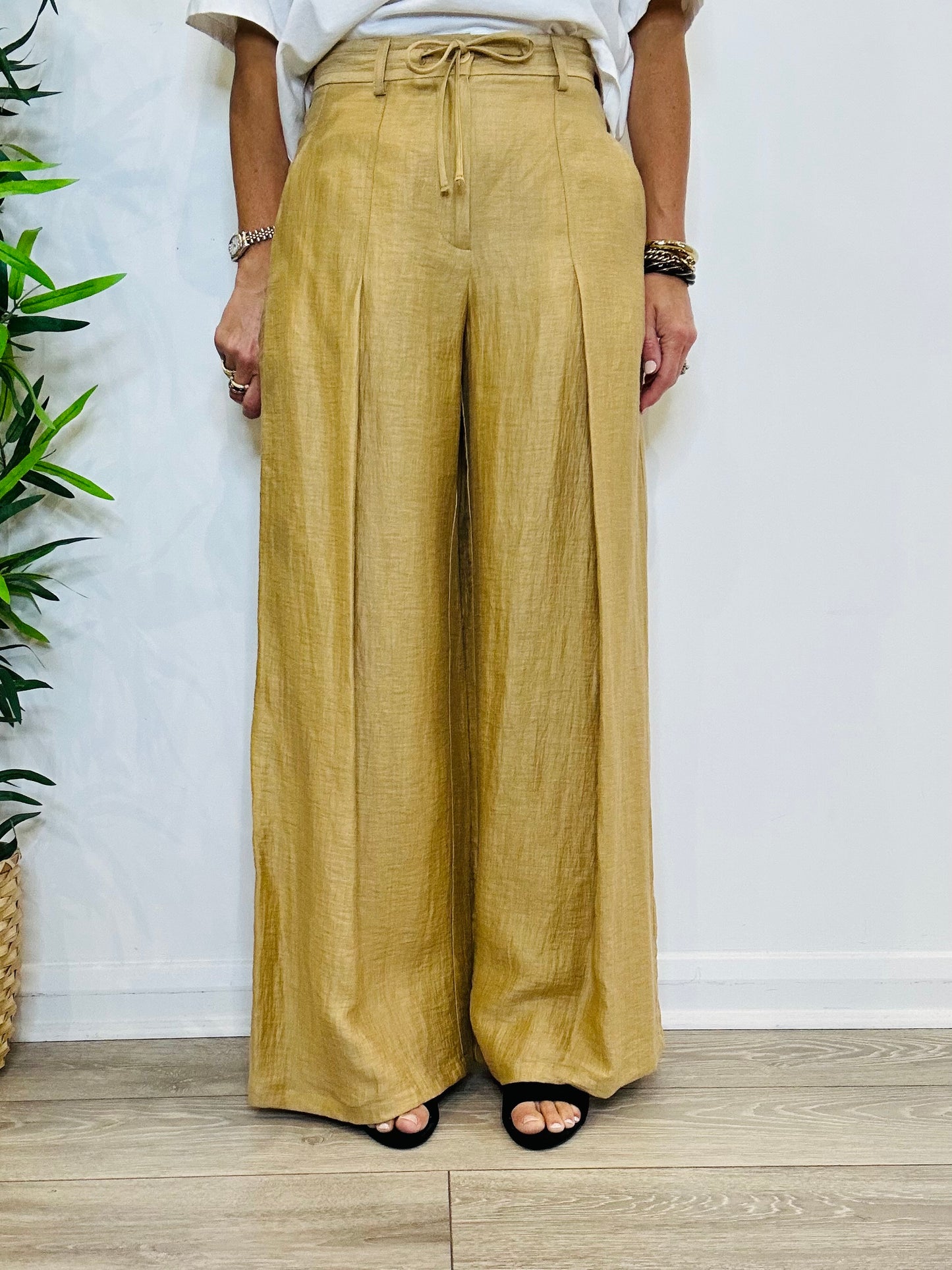 Wide Leg Linen Trousers - Size 8