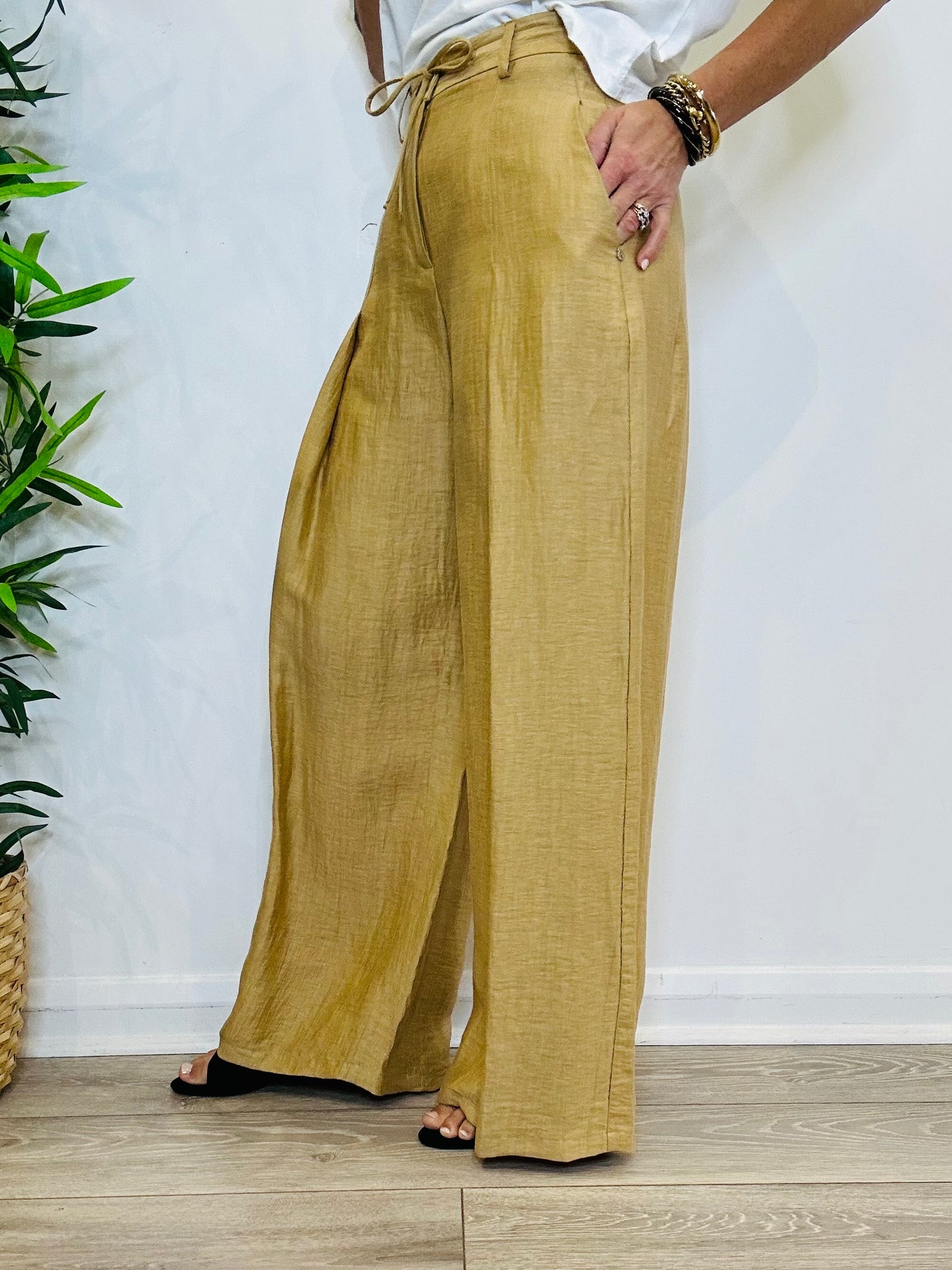 Wide Leg Linen Trousers - Size 8