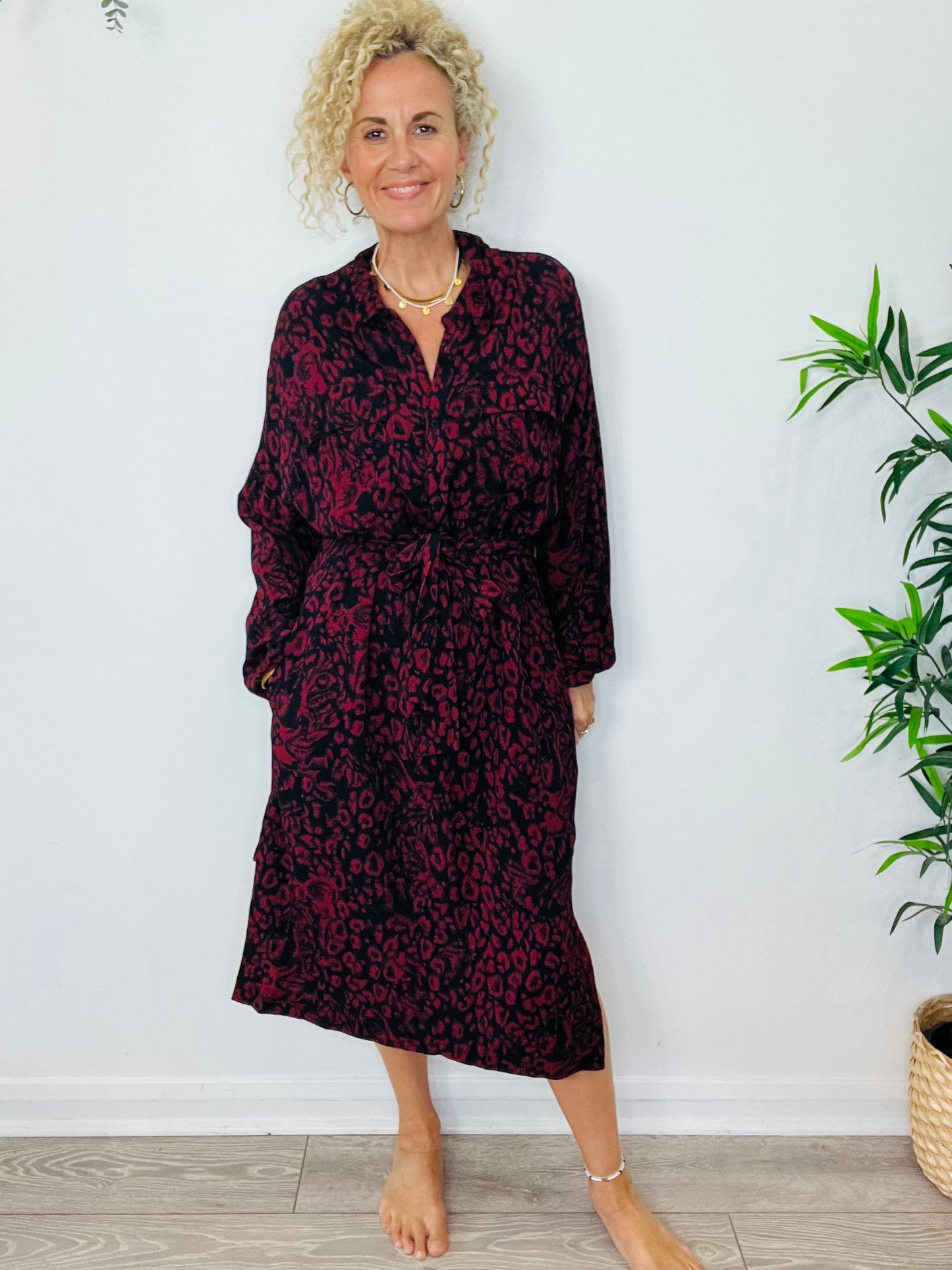 Patterned Shirt Dress - Size 16