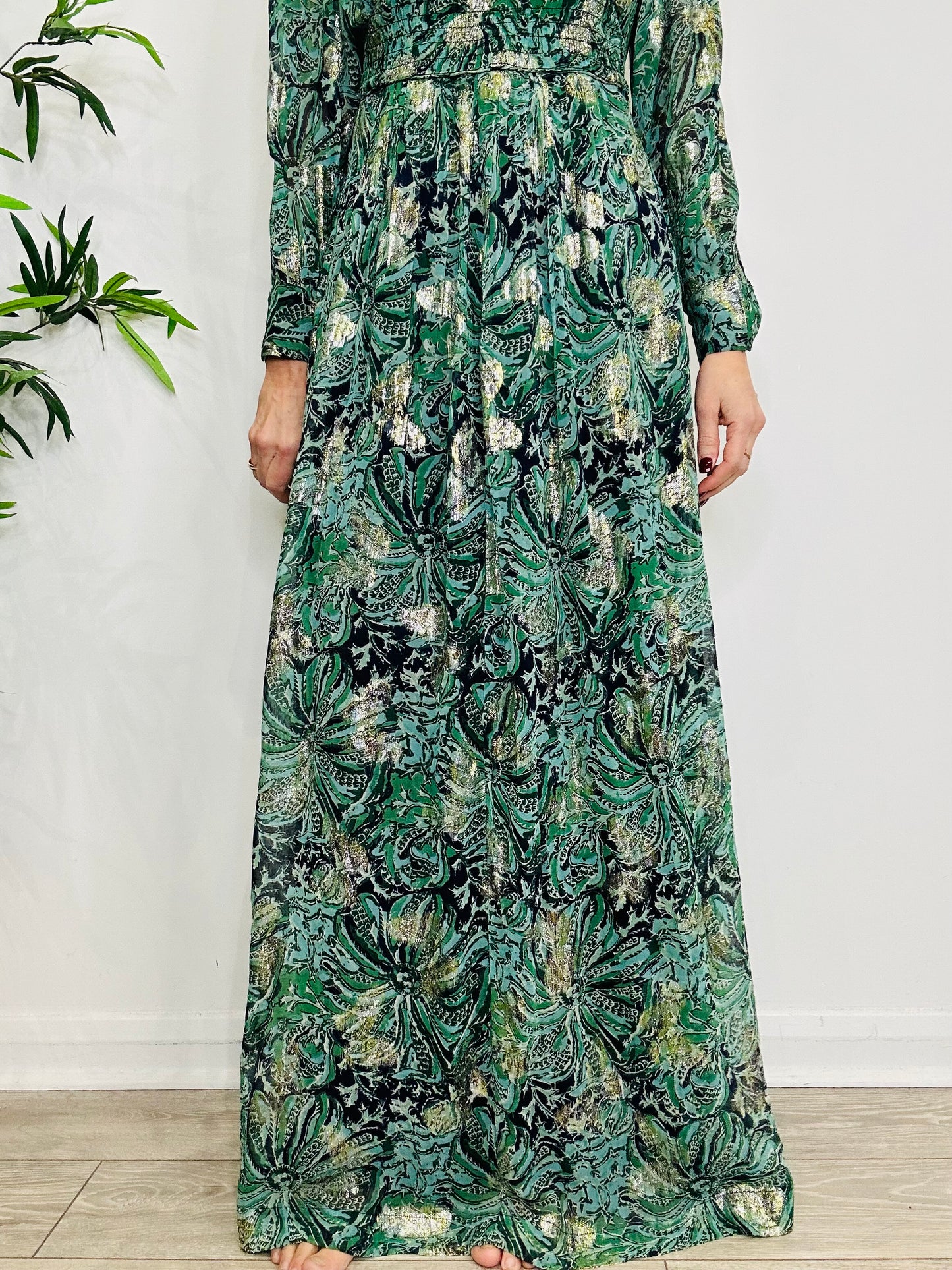 Metallic Patterned Maxi Dress - Size 0