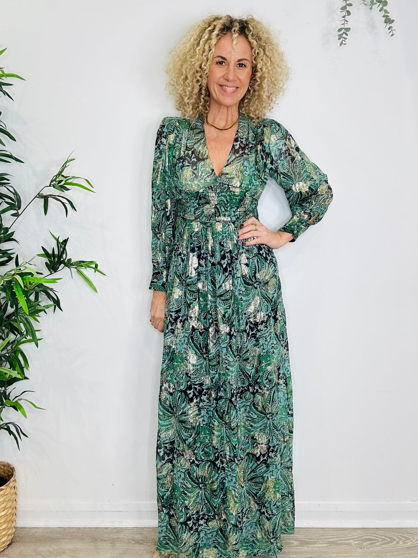 Metallic Patterned Maxi Dress - Size 0