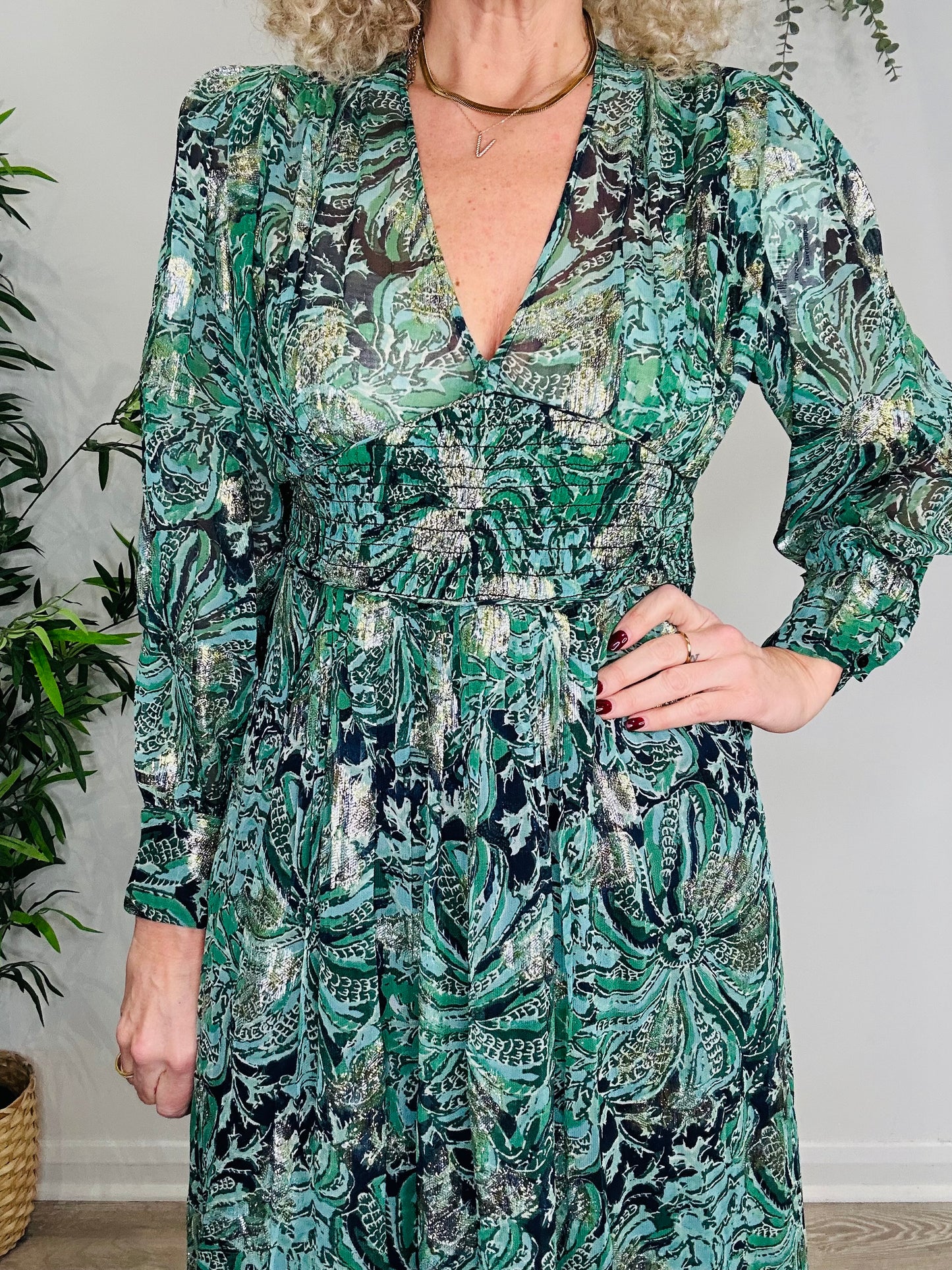 Metallic Patterned Maxi Dress - Size 0