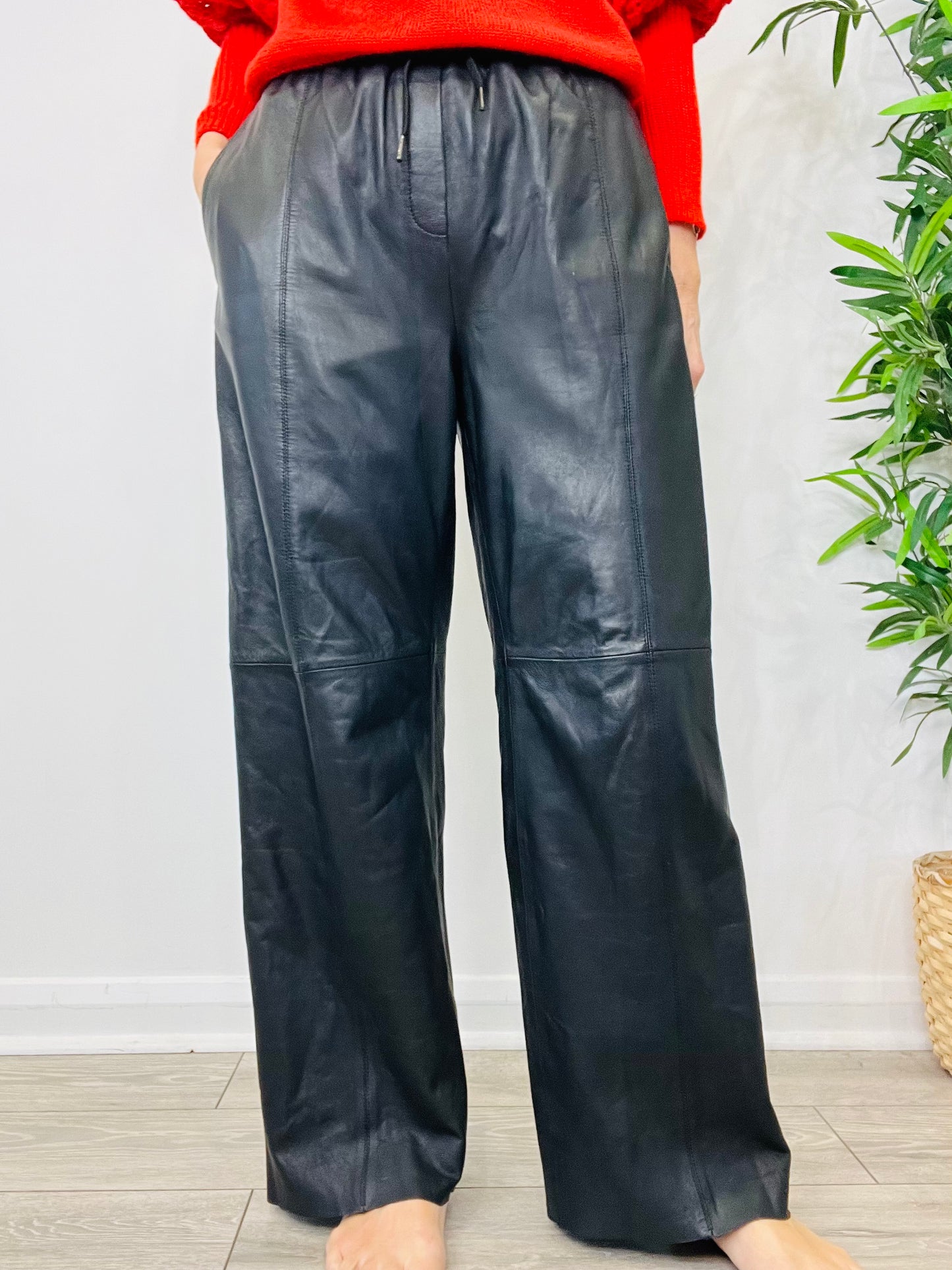 Wide Leg Leather Trousers - Size 10