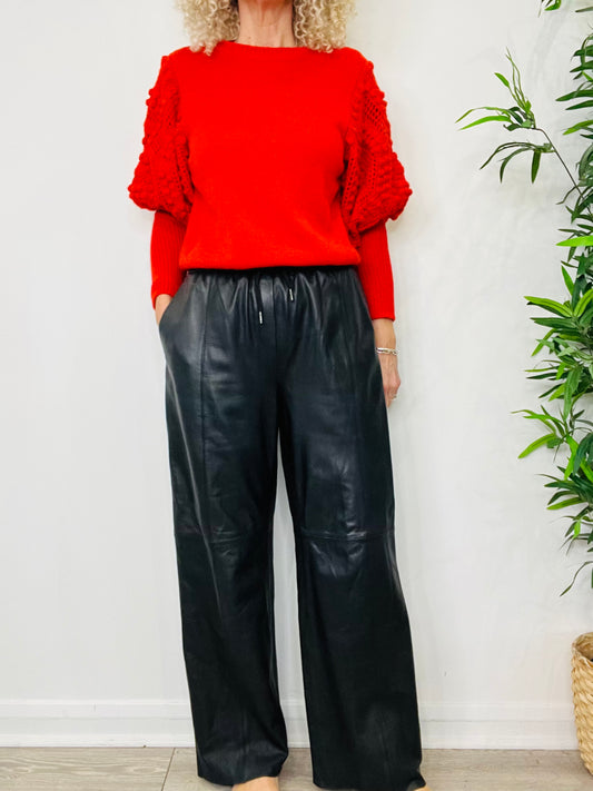 Wide Leg Leather Trousers - Size 10