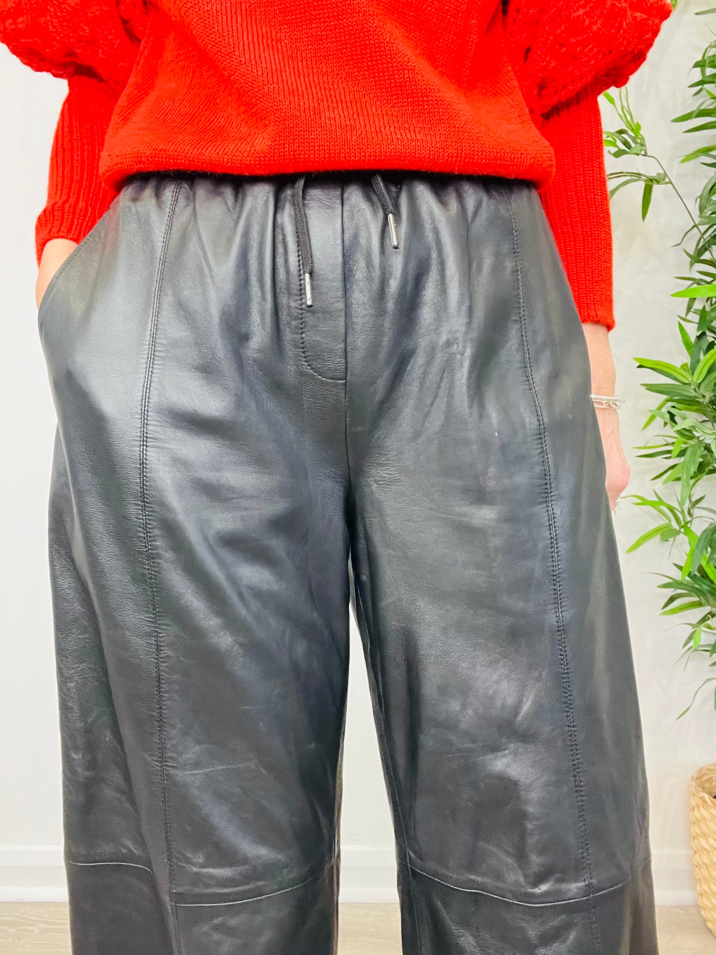 Wide Leg Leather Trousers - Size 10