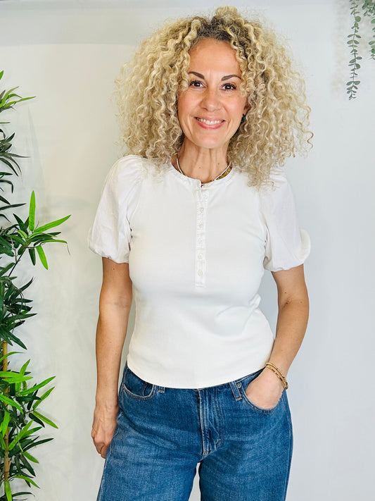 Ribbed Puff Sleeve Top - Size S