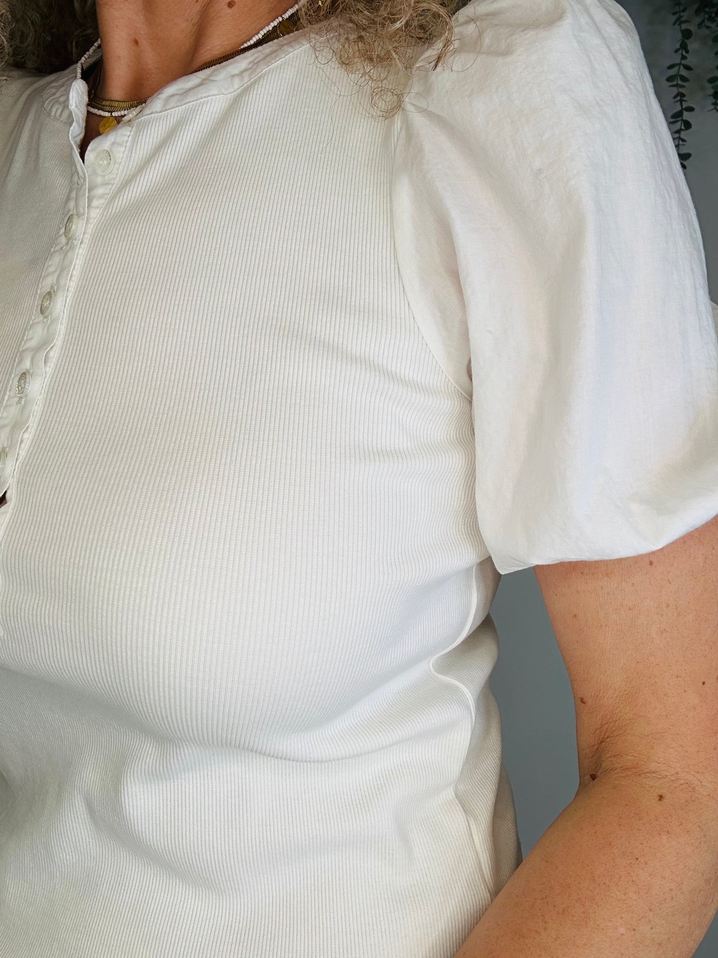 Ribbed Puff Sleeve Top - Size S