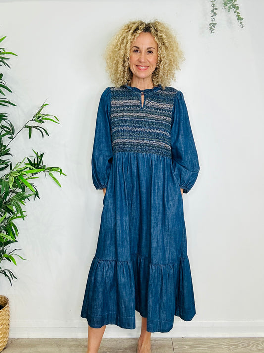 Smocked Denim Dress - Size 4
