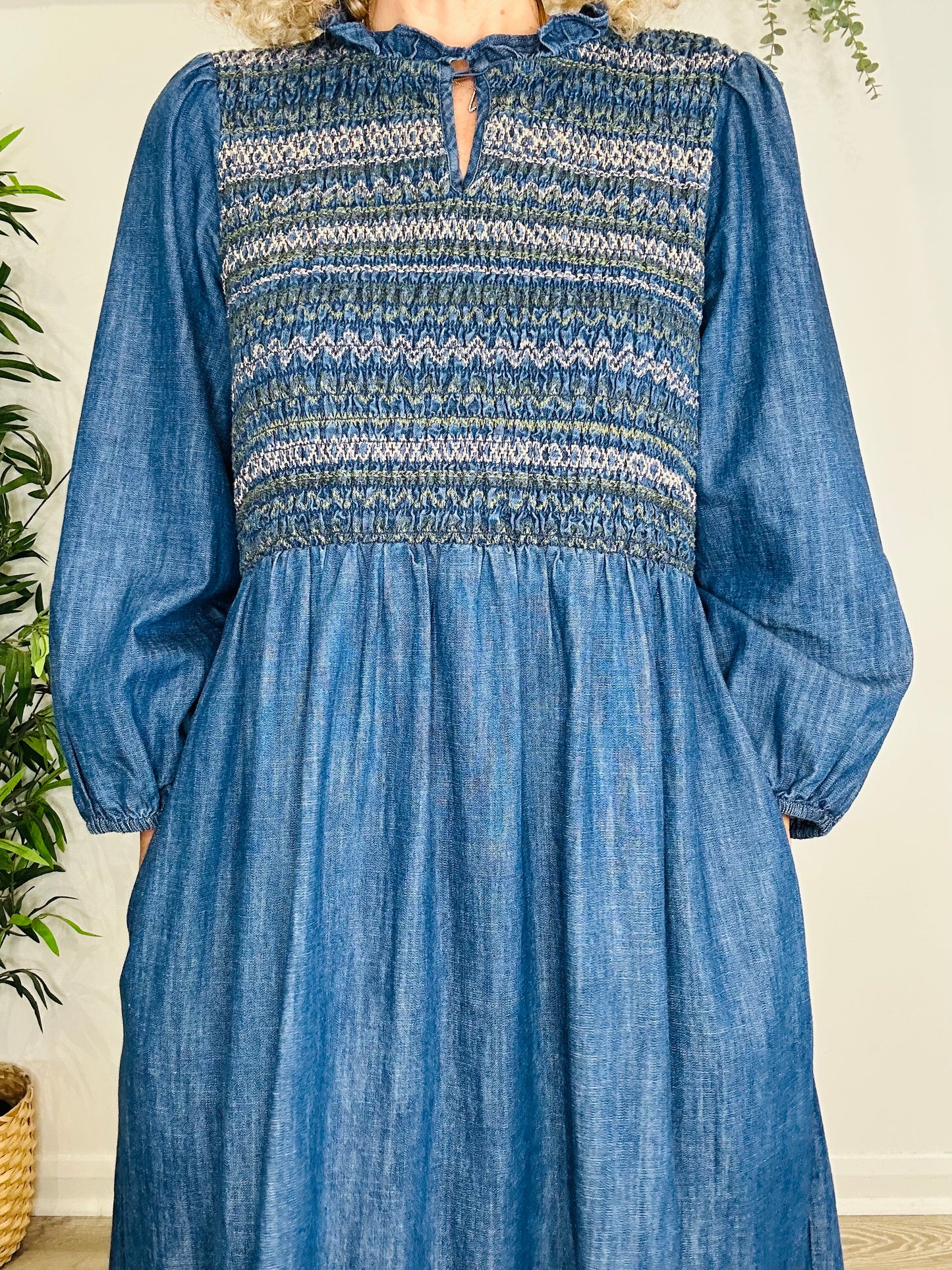 Smocked Denim Dress - Size 4