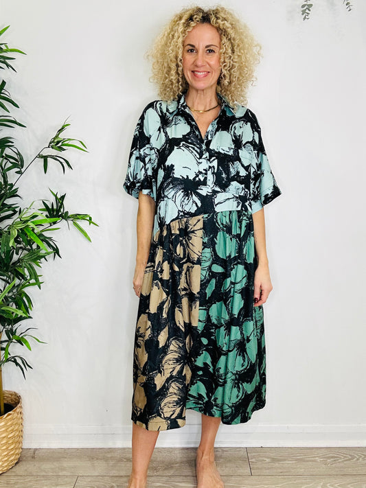 Patterned Midi Dress - Size M