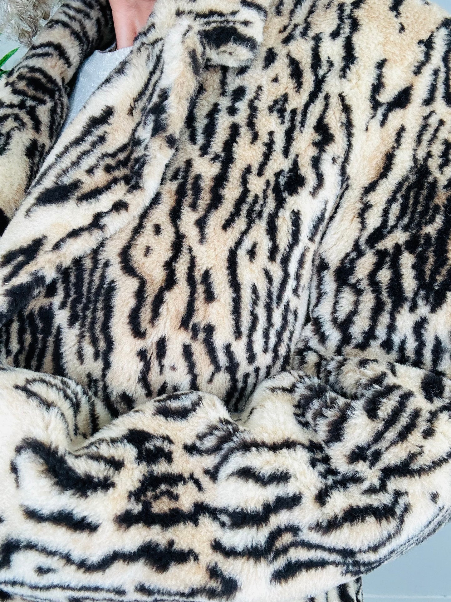 Faux Fur Animal Print Coat - Size 42