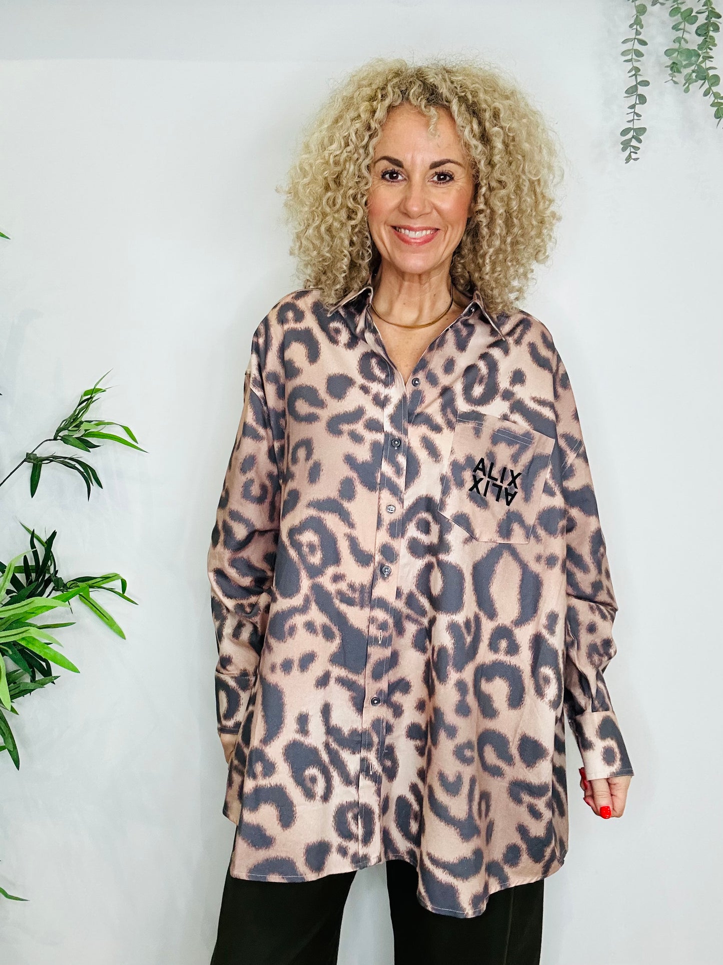 Oversized Leopard Print Shirt - Size L