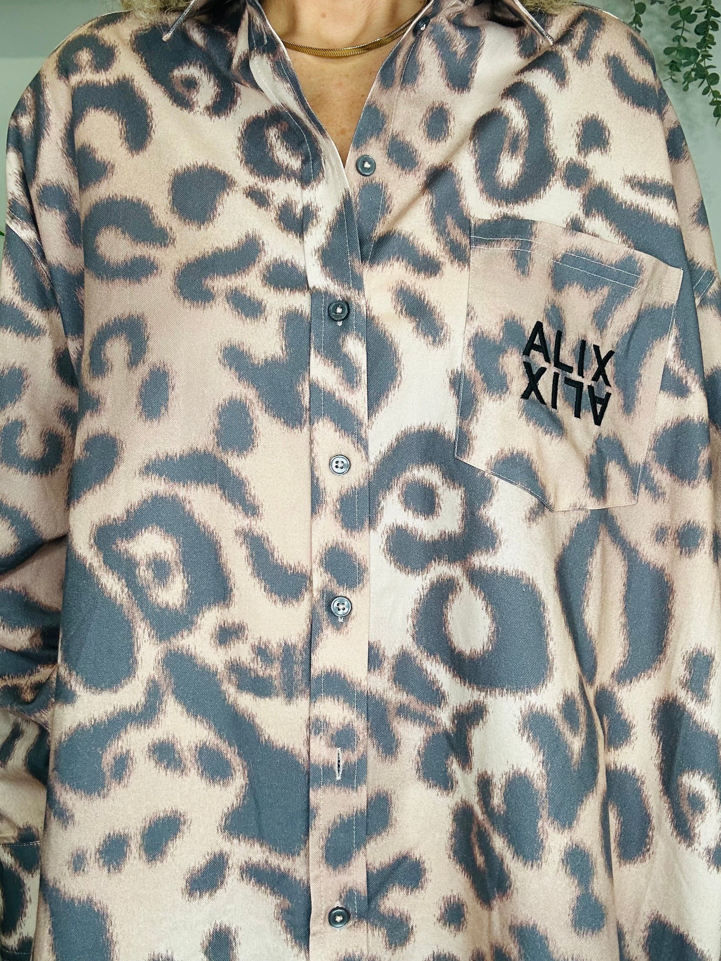 Oversized Leopard Print Shirt - Size L