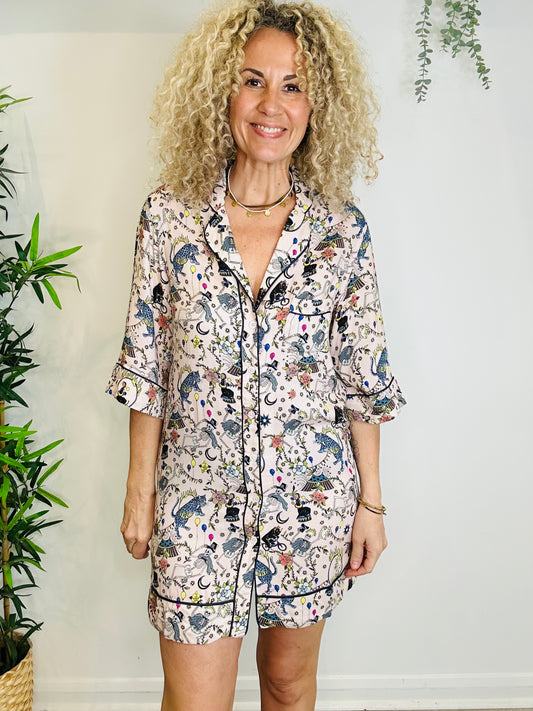 Patterned Shirt Dress - Size M