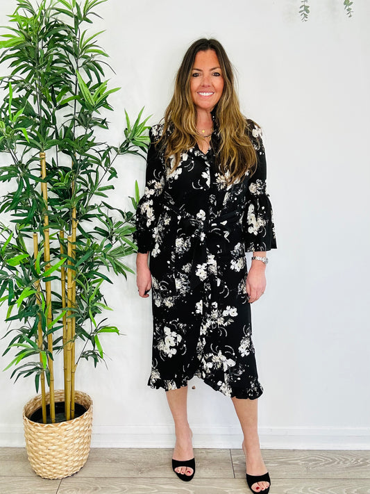 Floral Silk Midi Dress - Size 6