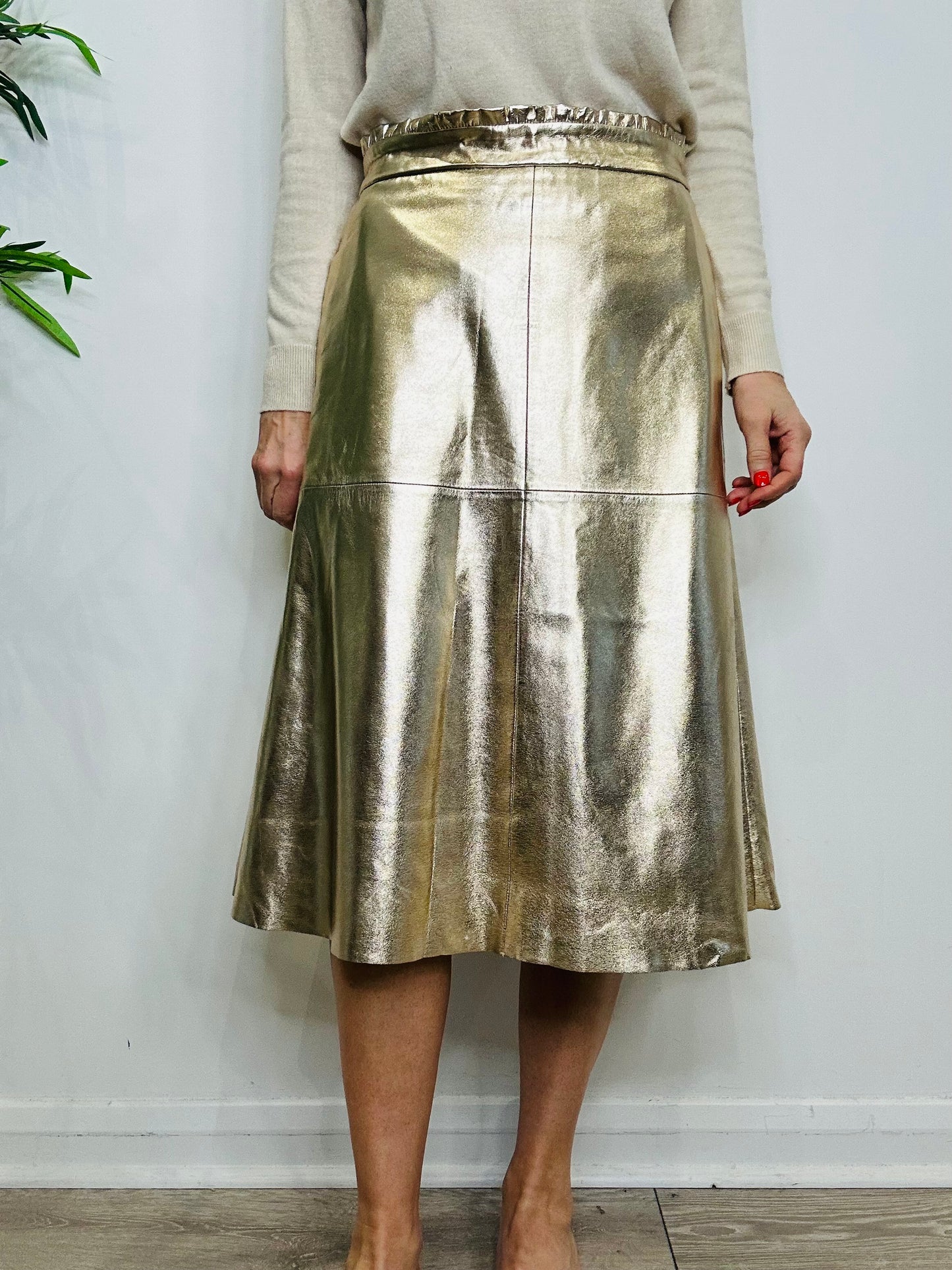 Gold Faux Leather Skirt - Size 3