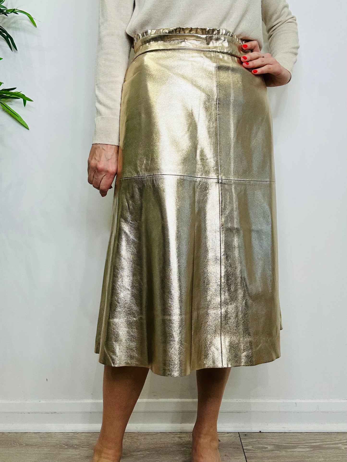 Gold Faux Leather Skirt - Size 3