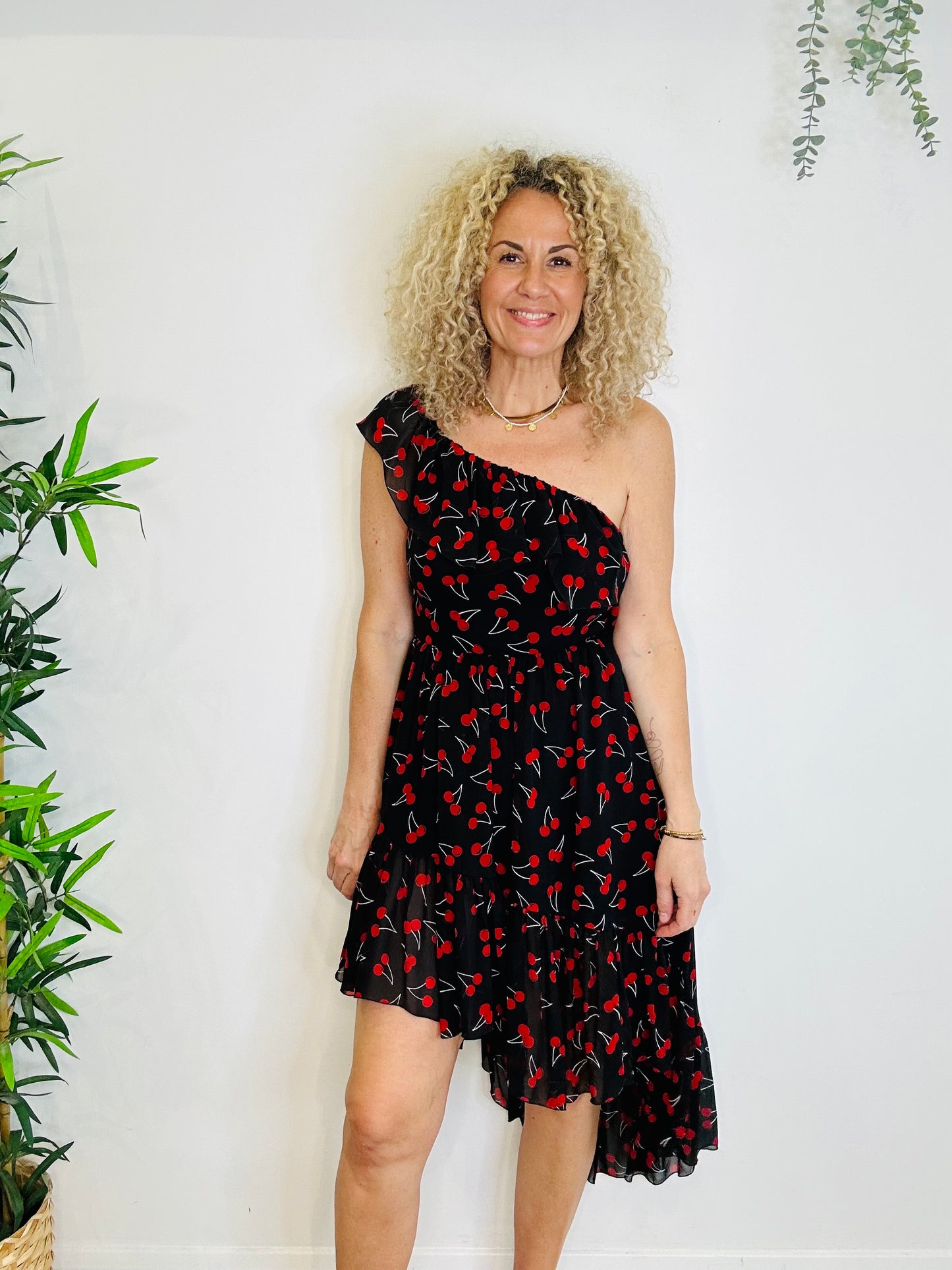 Cherry Print Silk Dress - Size 10