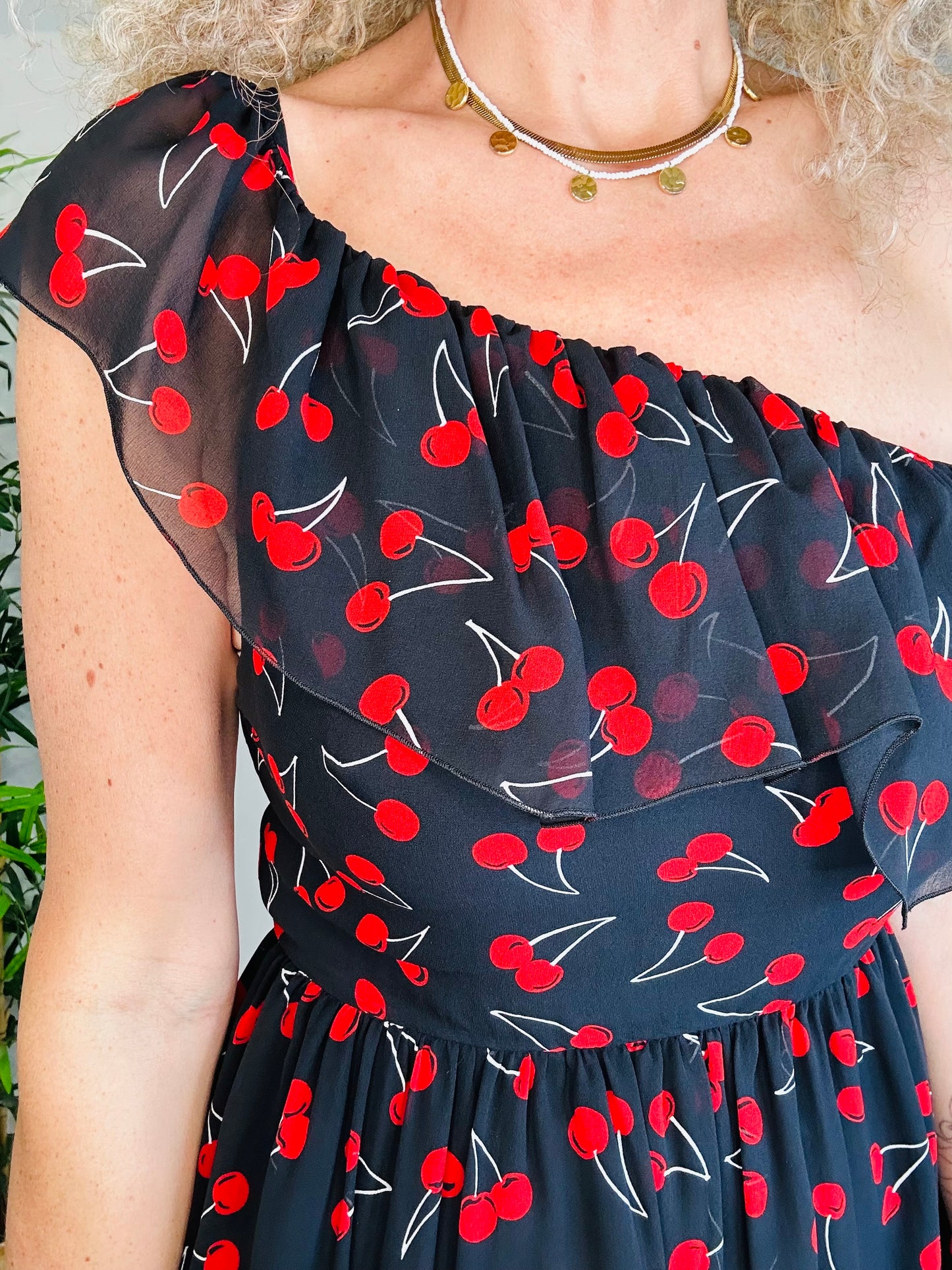 Cherry Print Silk Dress - Size 10