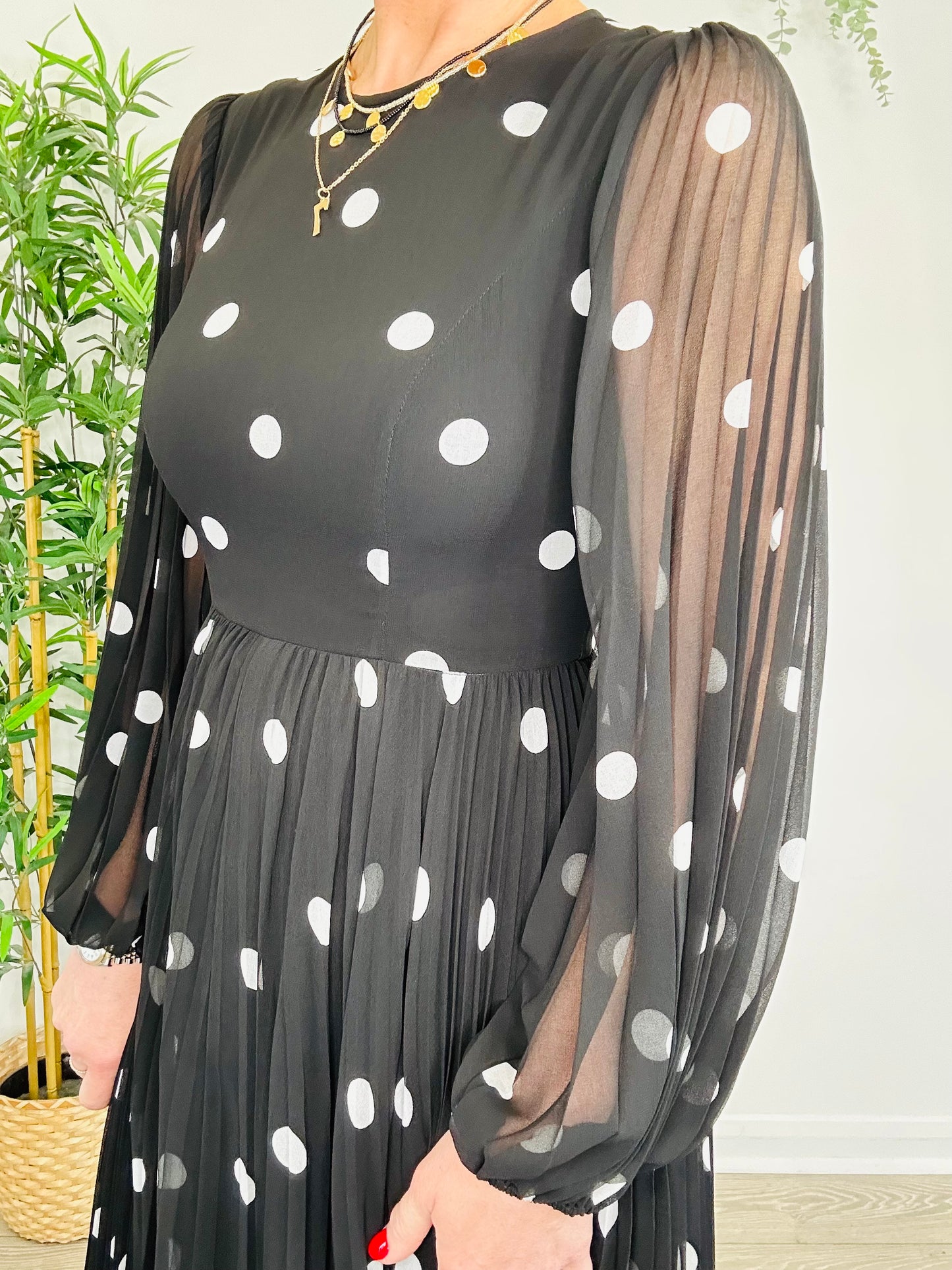 Pleated Polka Dot Dress - Size 1