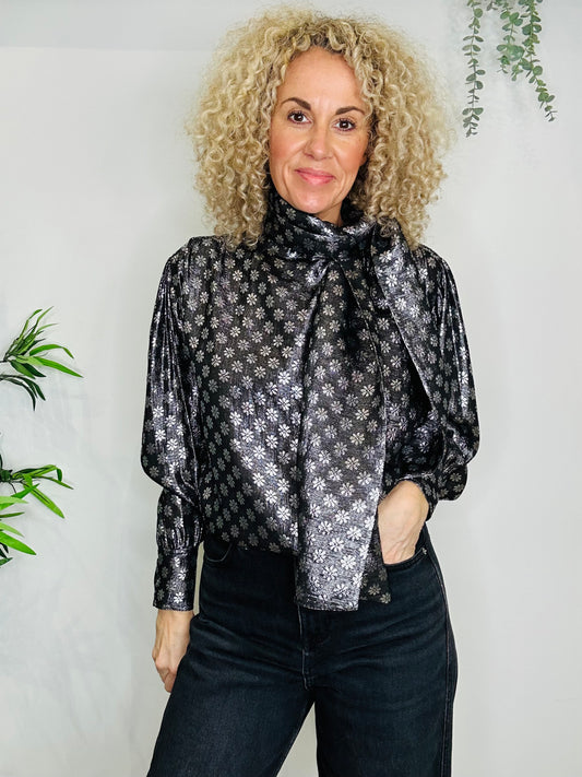 Daisy Print Lurex Blouse - Size 40