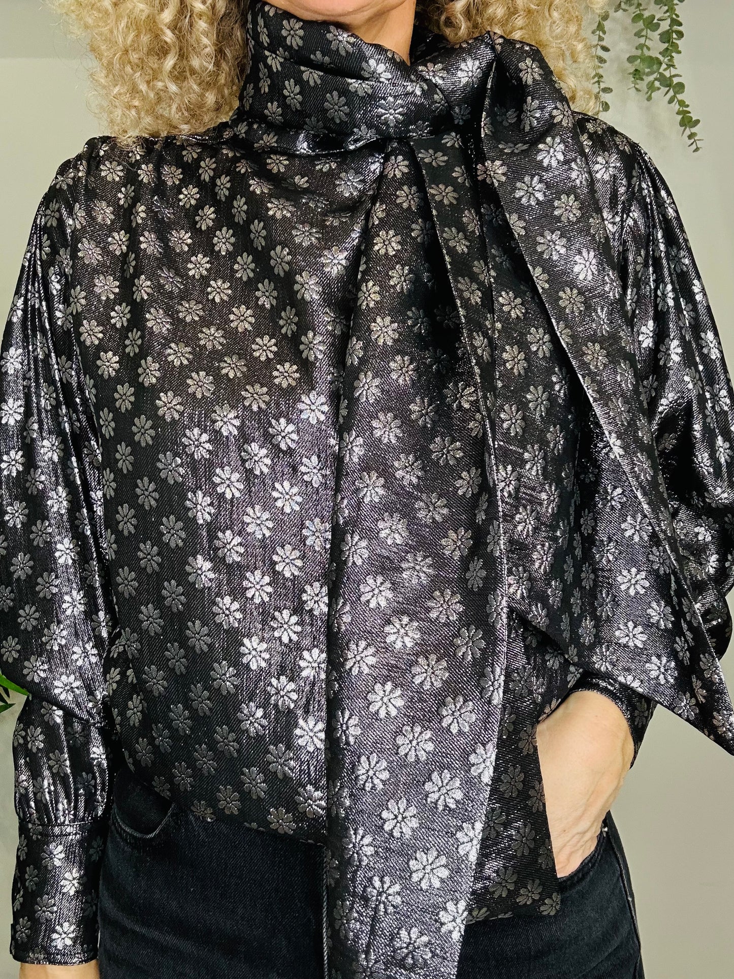 Daisy Print Lurex Blouse - Size 40