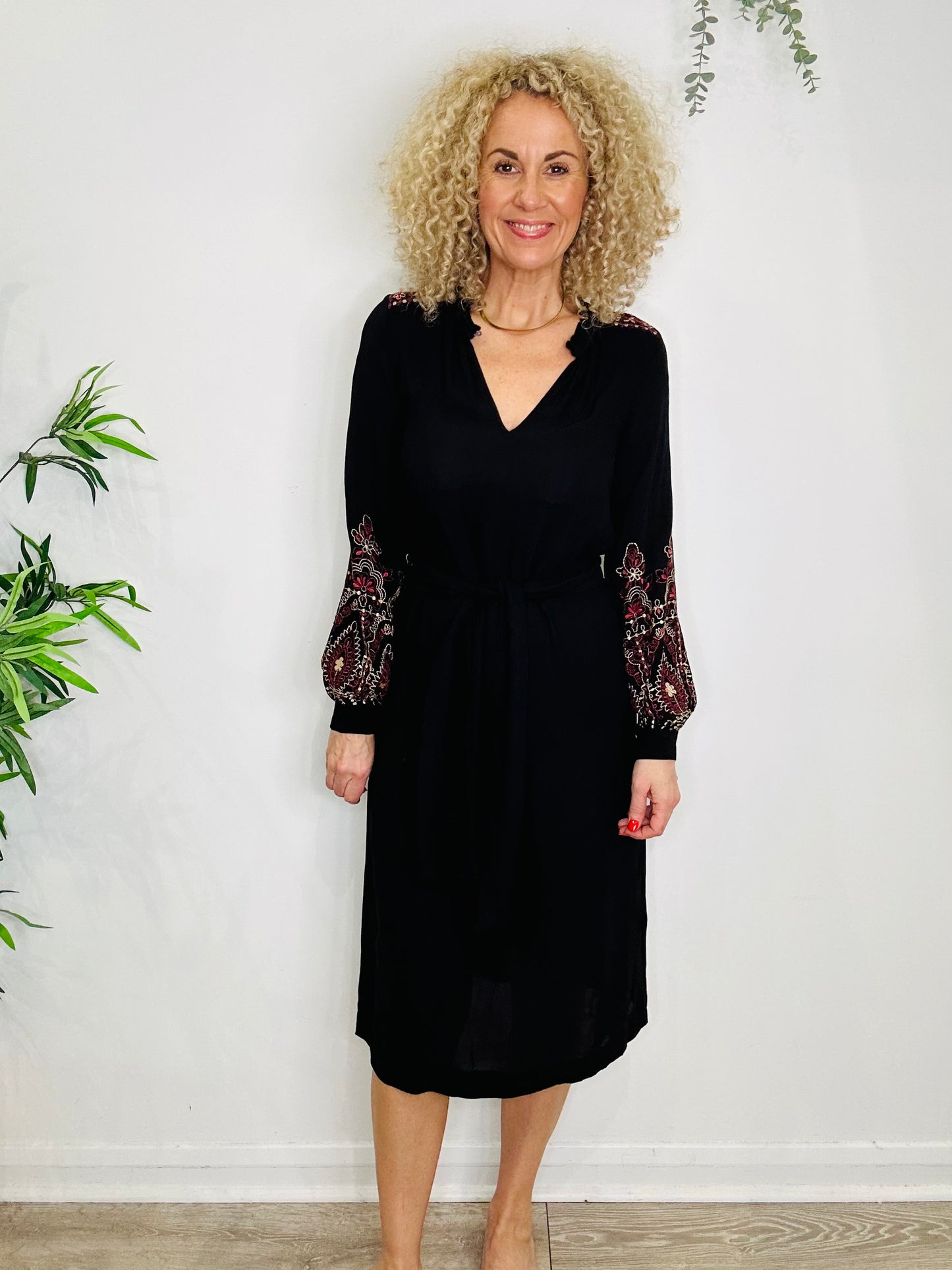 Embroidered Midi Dress - Size 36