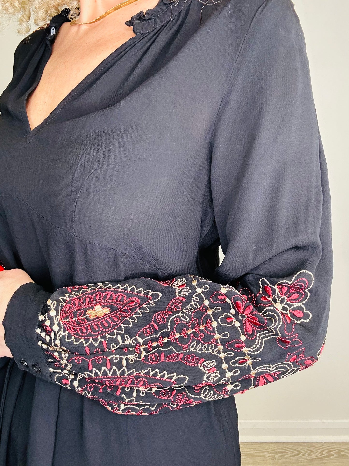 Embroidered Midi Dress - Size 36