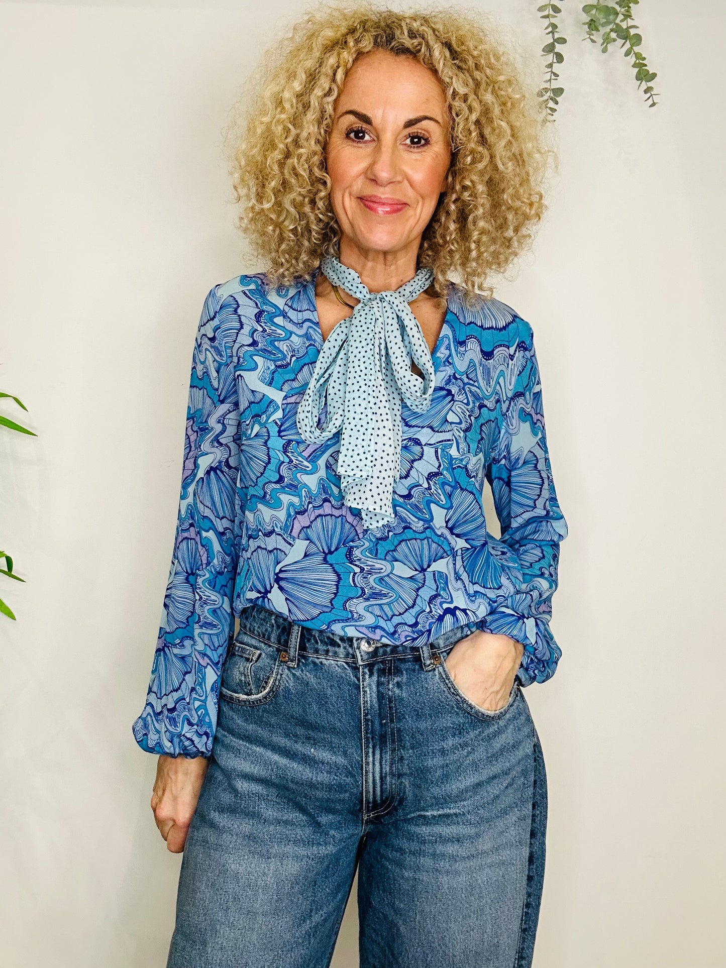 Silk Shell Print Blouse - Size M