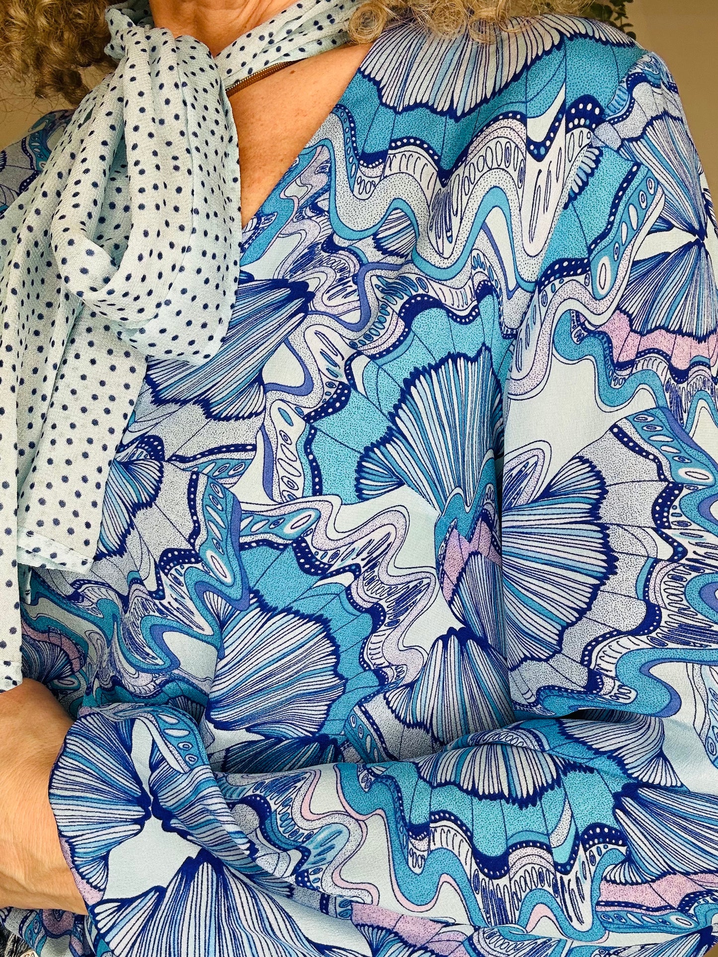 Silk Shell Print Blouse - Size M