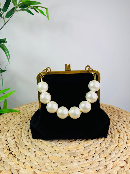Velvet Pearl Handle Bag
