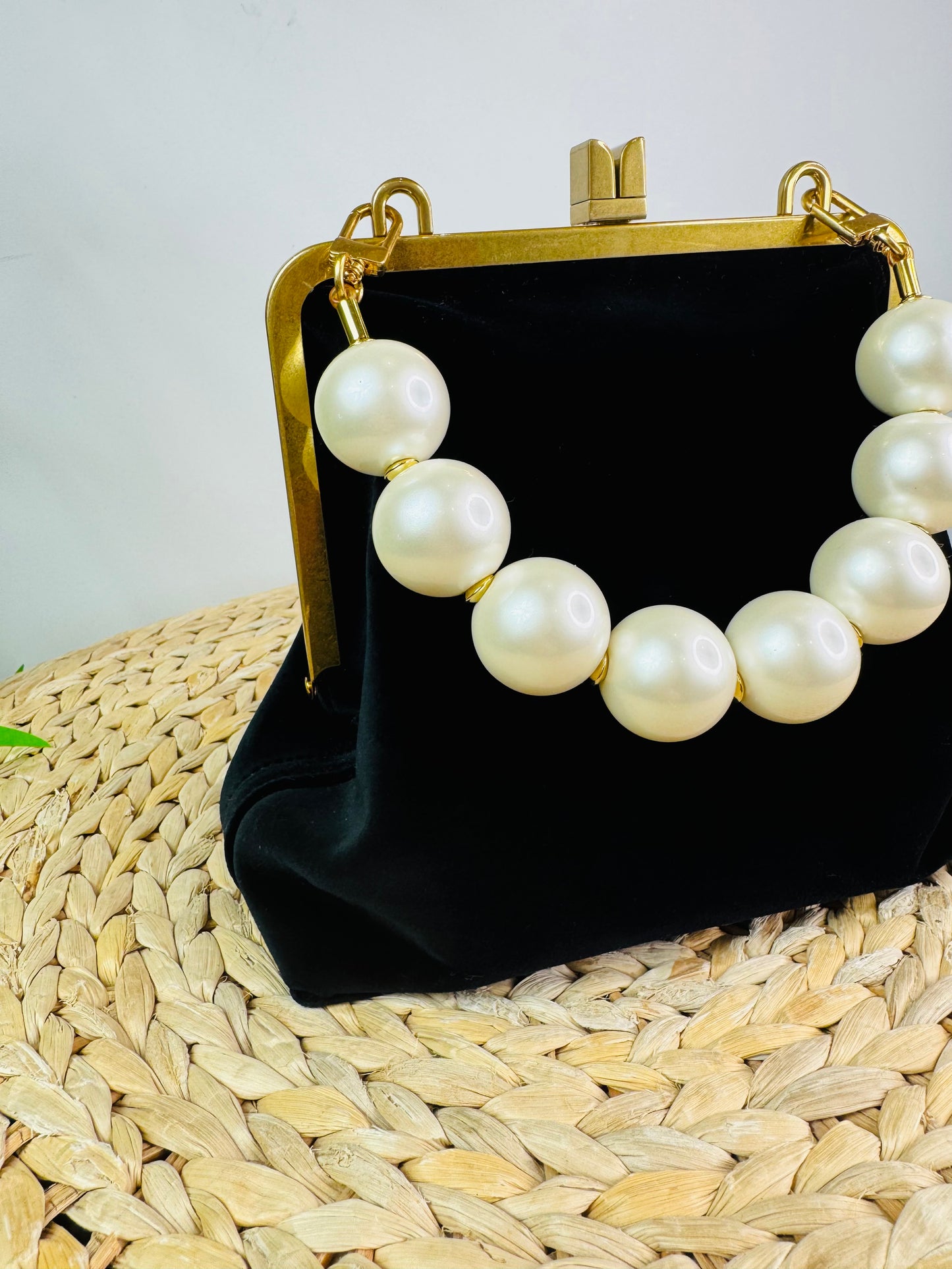 Velvet Pearl Handle Bag