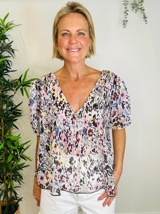 Patterned Pleated Top - Size 14