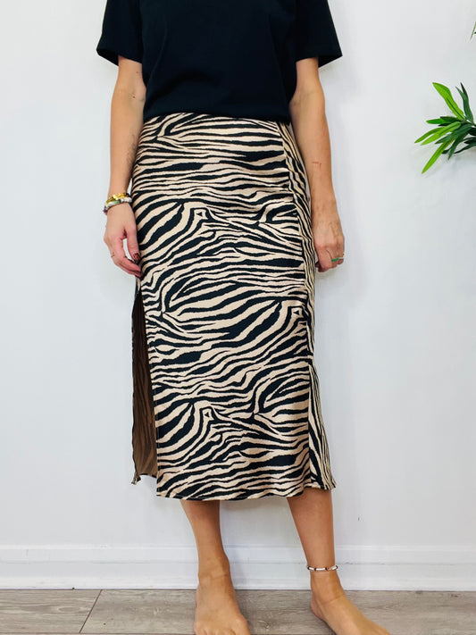 Silk Zebra Print Skirt - Size S