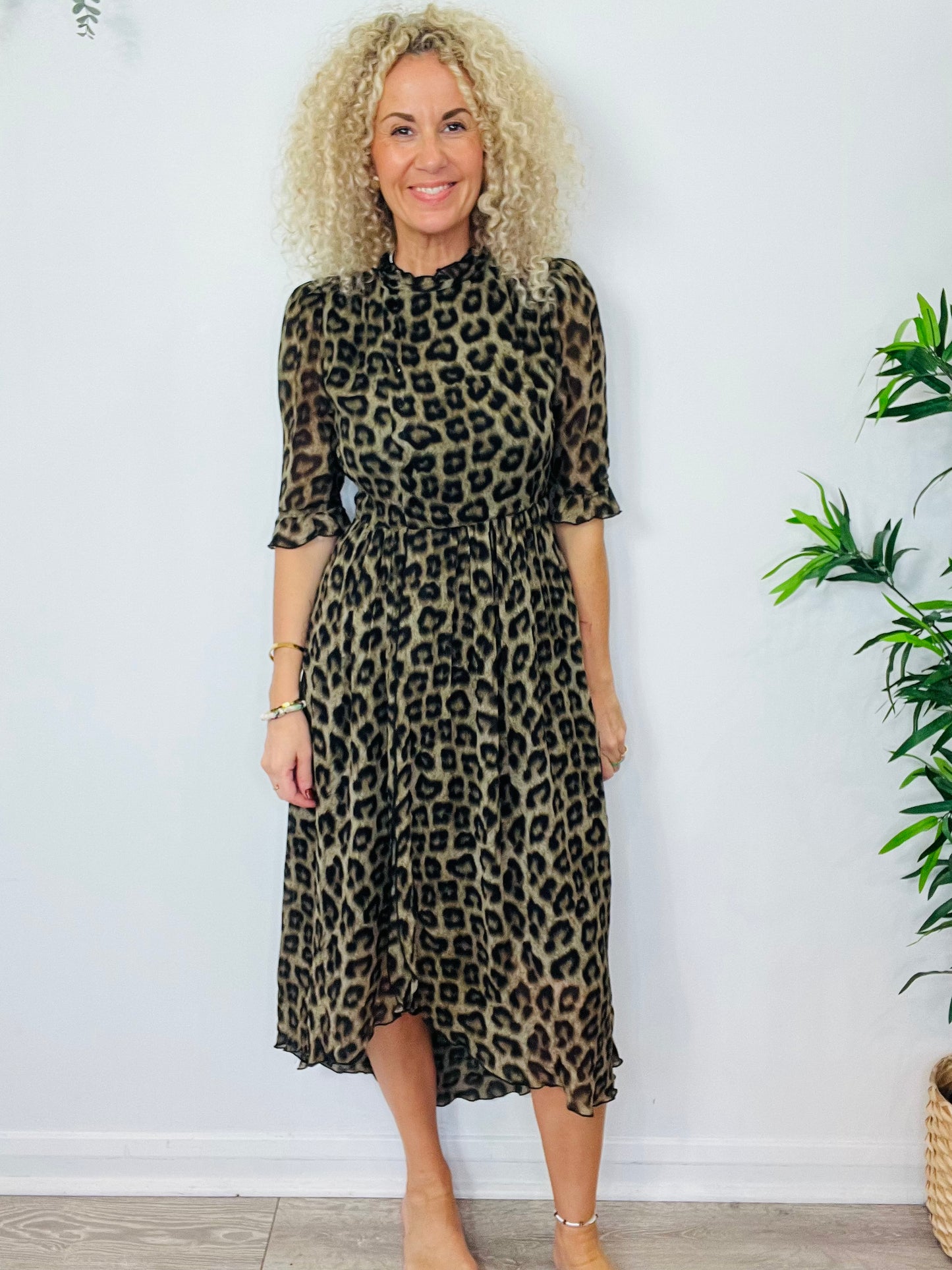 Leopard Print Midi Dress - Size 1