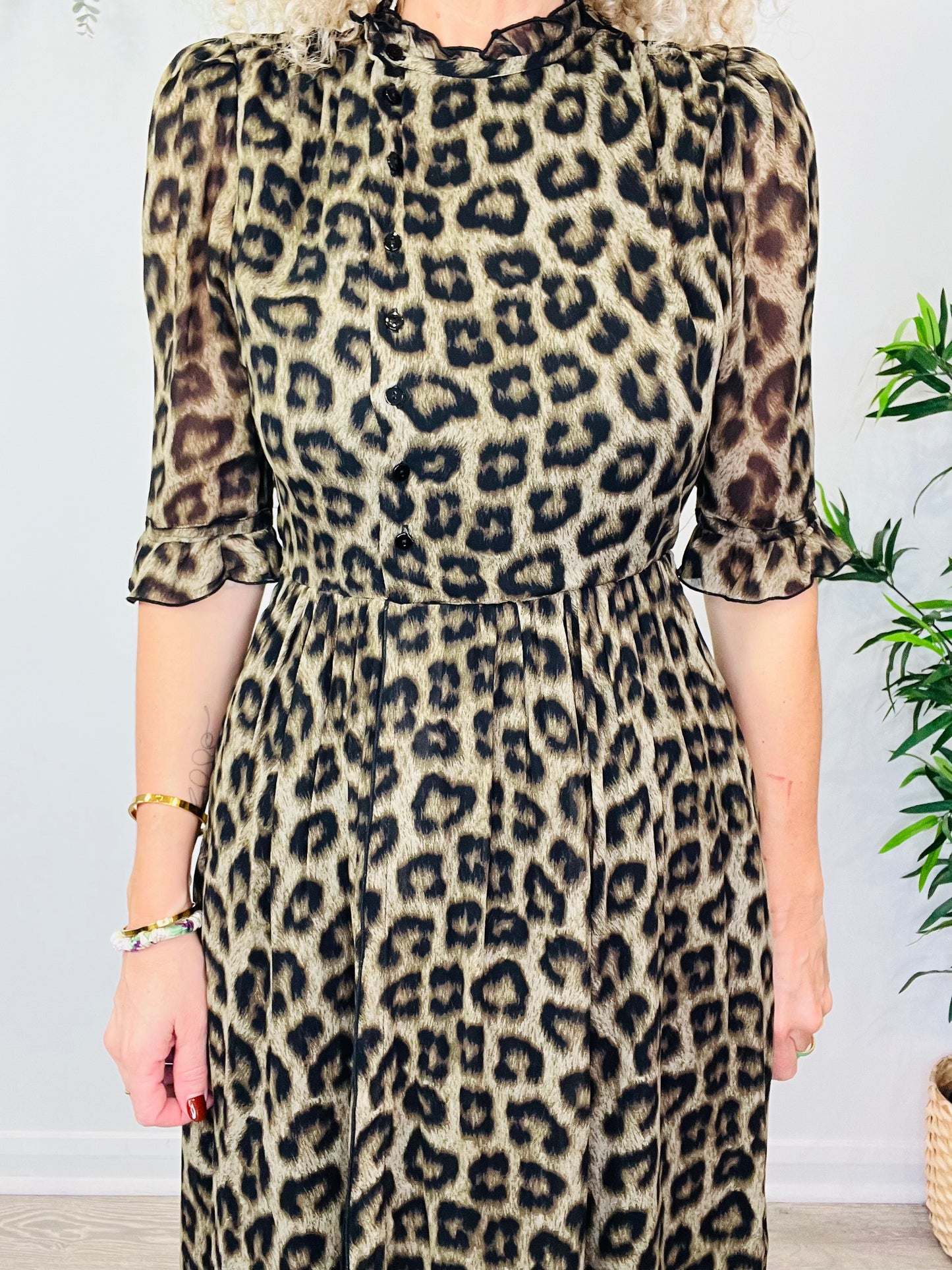 Leopard Print Midi Dress - Size 1