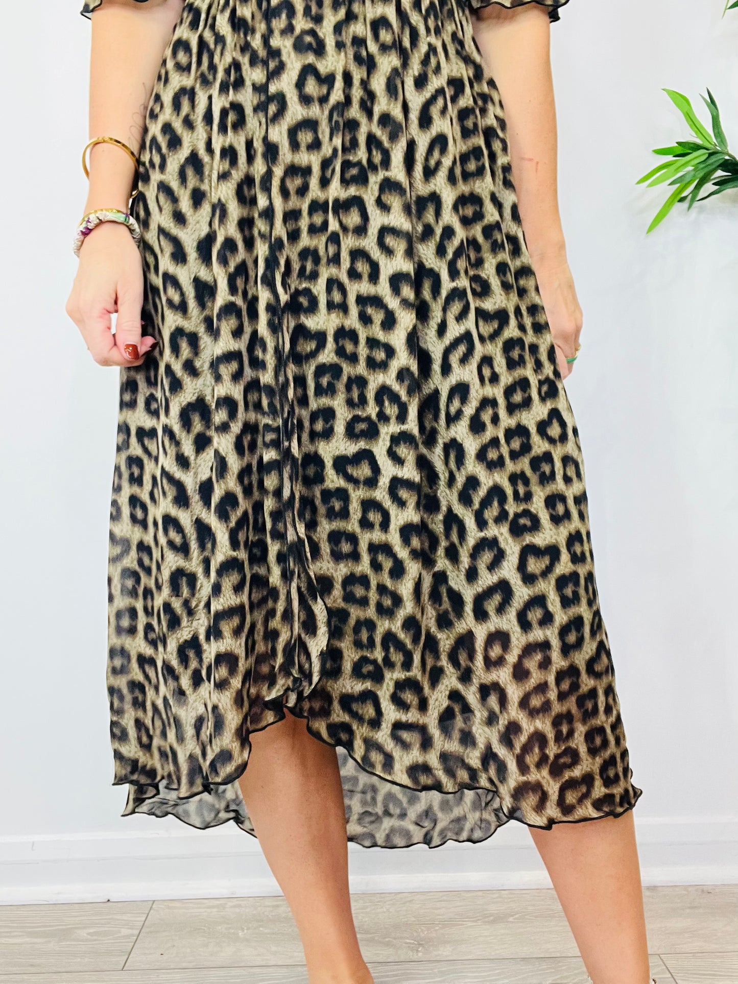 Leopard Print Midi Dress - Size 1