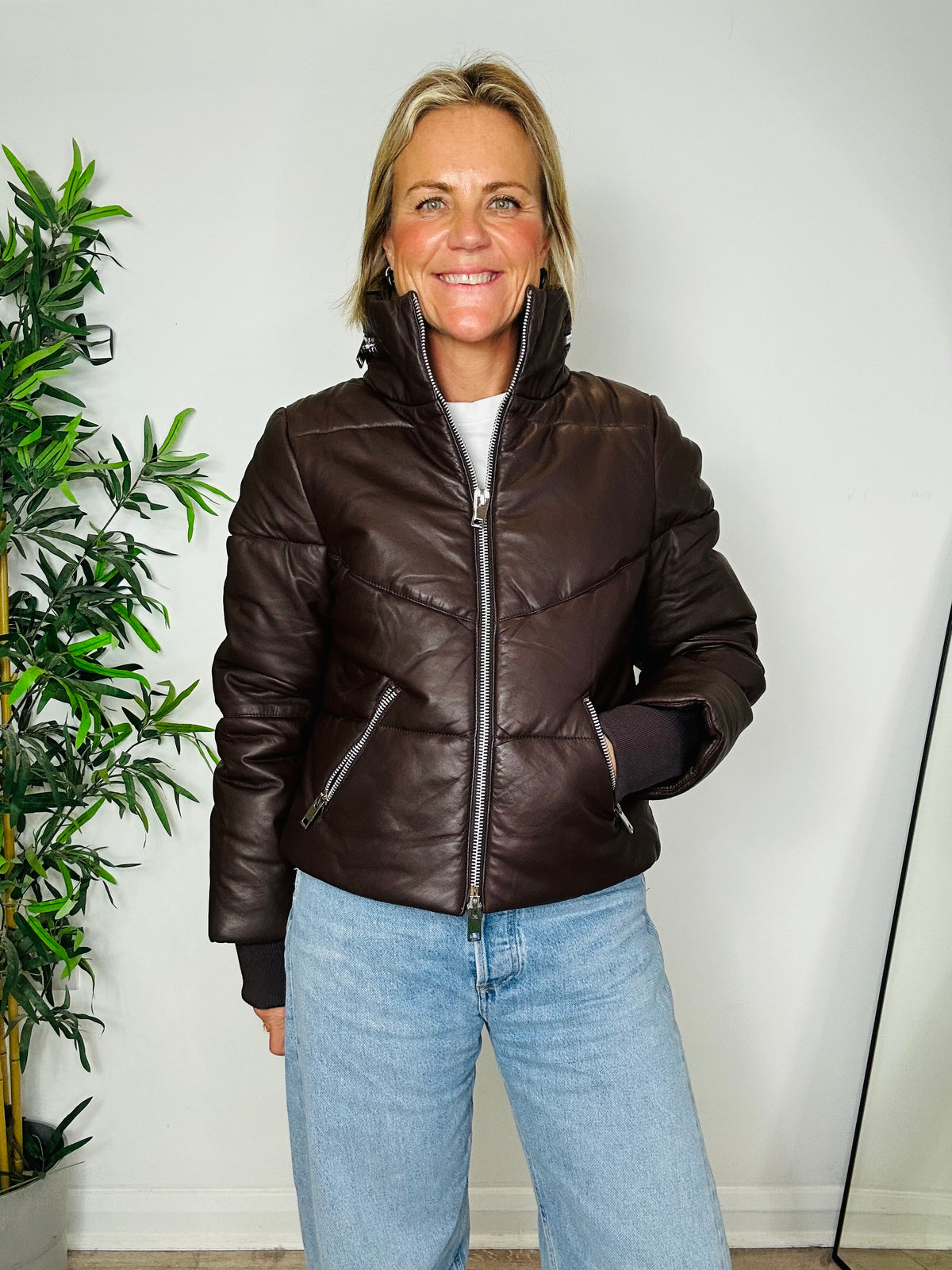 Edwina Leather Puffer Jacket - Size S