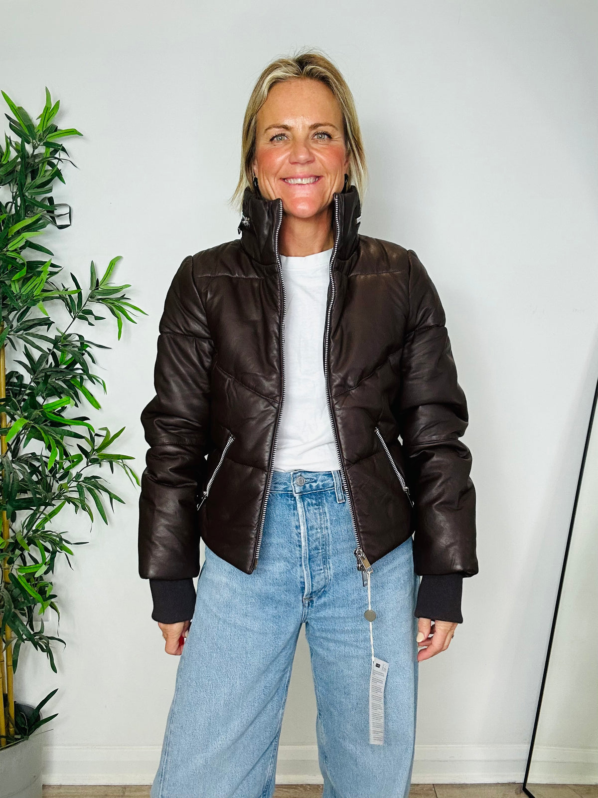 Edwina Leather Puffer Jacket - Size S