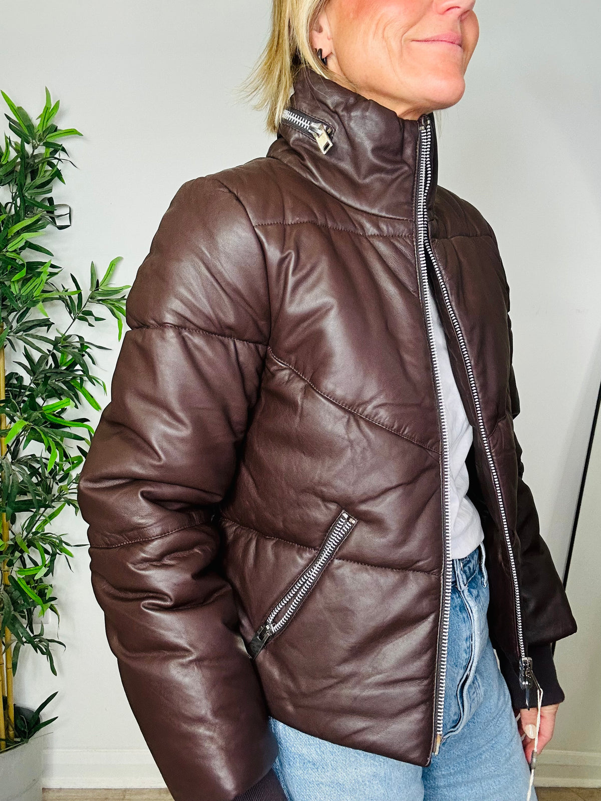Edwina Leather Puffer Jacket - Size S