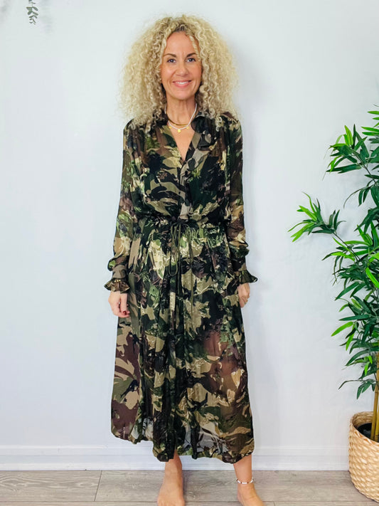 Floral Camo Print Dress - Size XS