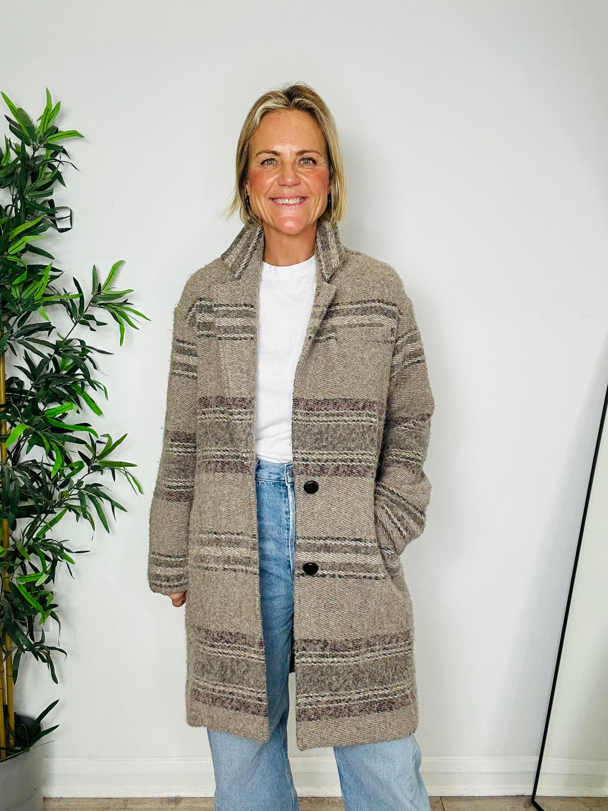 Striped Wool Coat - Size 38
