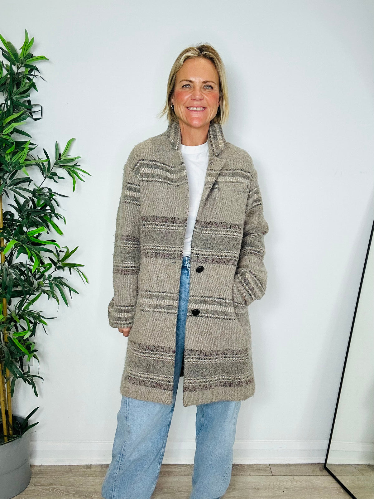 Striped Wool Coat - Size 38