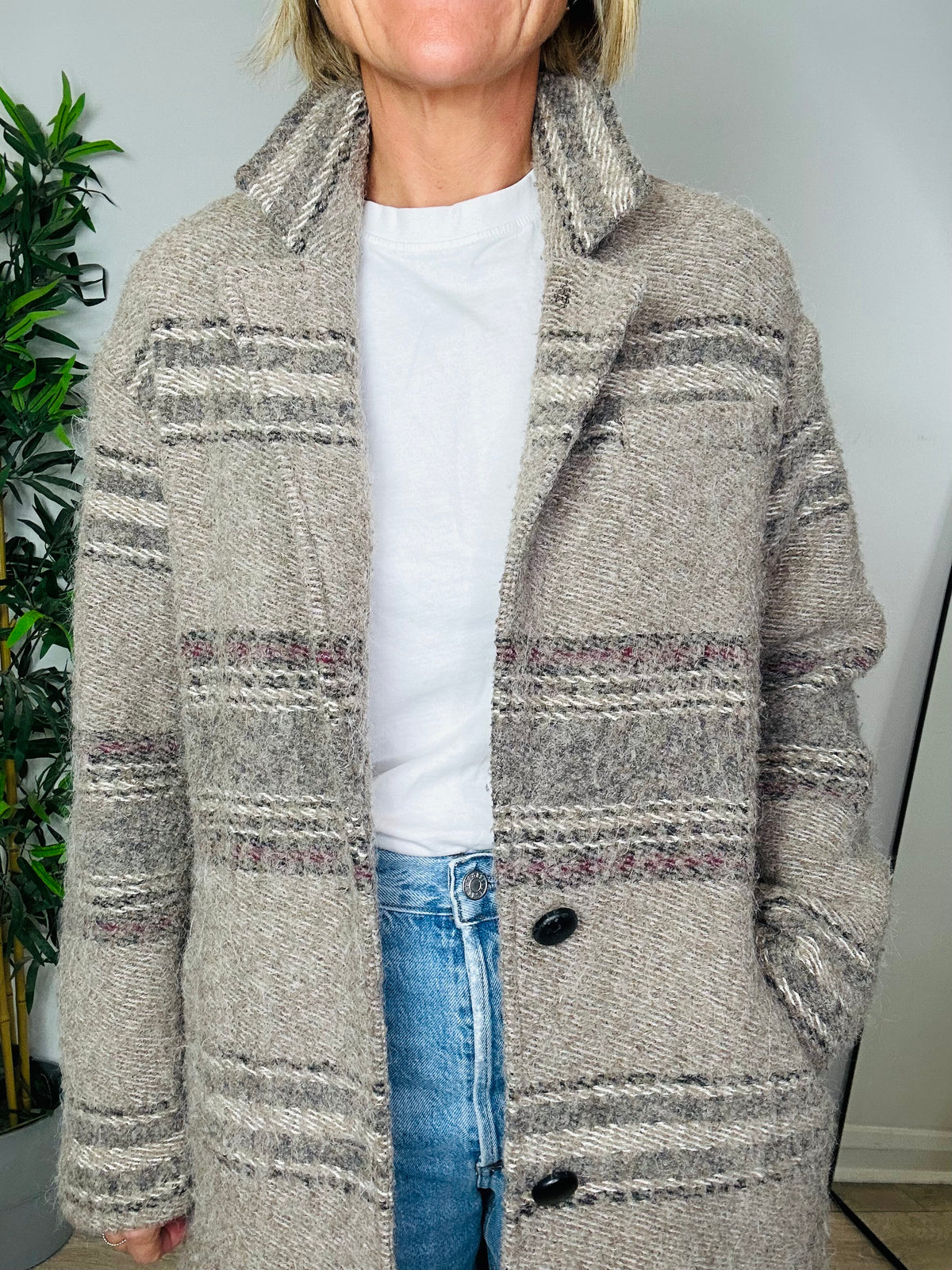 Striped Wool Coat - Size 38
