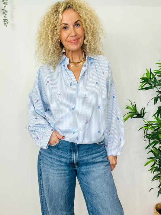 Embroidered Striped Shirt - Size 14