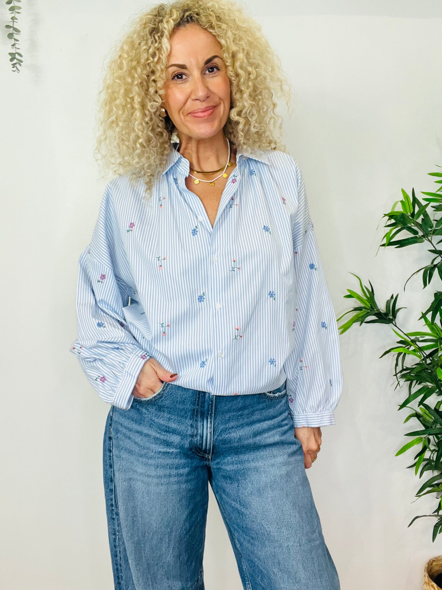 Embroidered Striped Shirt - Size 14