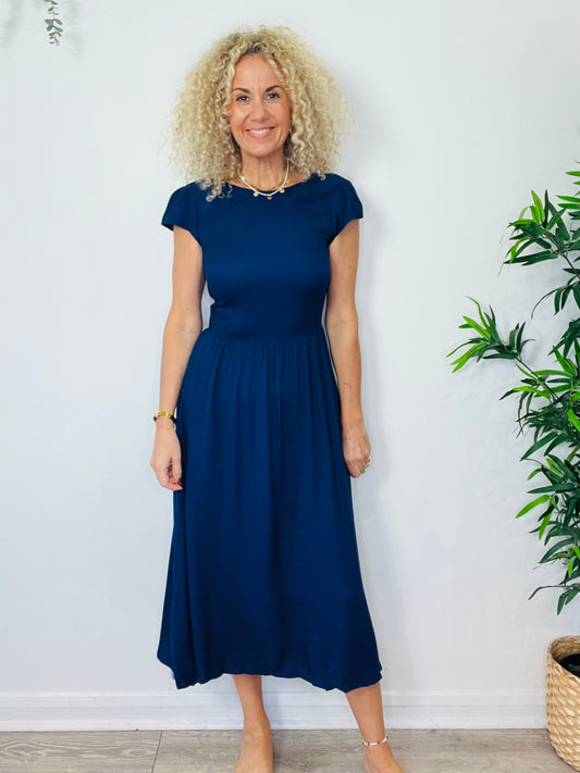 Navy Midi Dress - Size 8