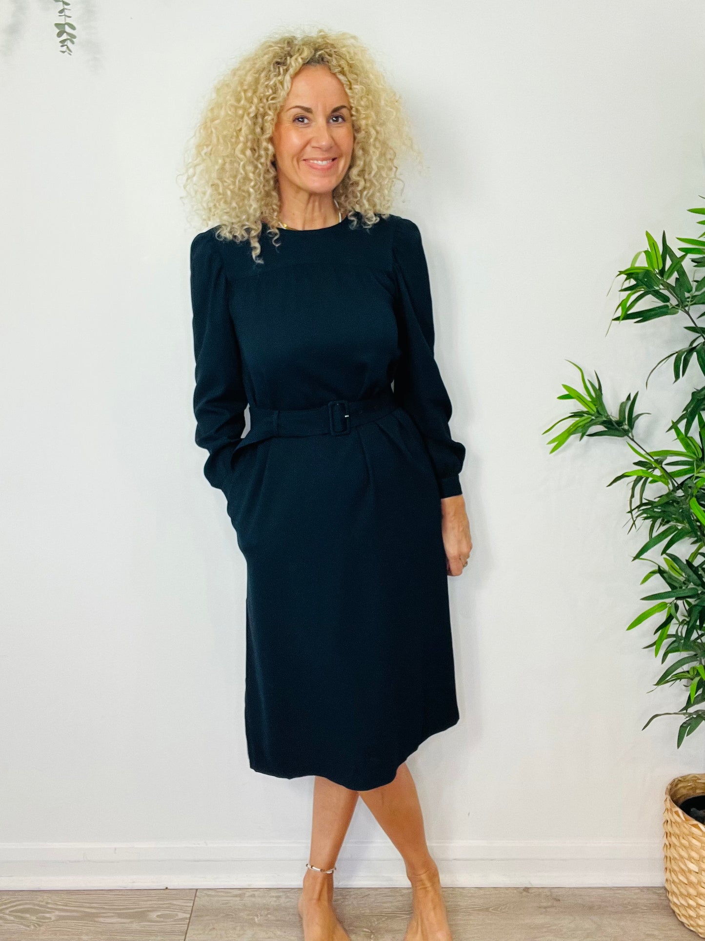 Navy Midi Dress - Size 36